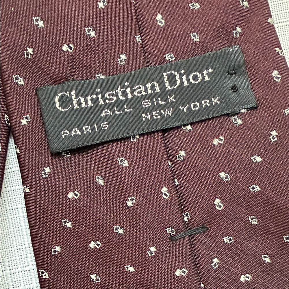 Vintage Rare Dior Maroon Geometric Patterned Tie - Picture 2 of 4